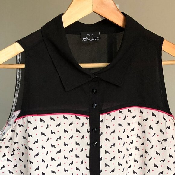 Schwiing Seal Walrus Sheer White Black Tank Blouse Button Down Shirt Women's Med - Picture 8 of 15